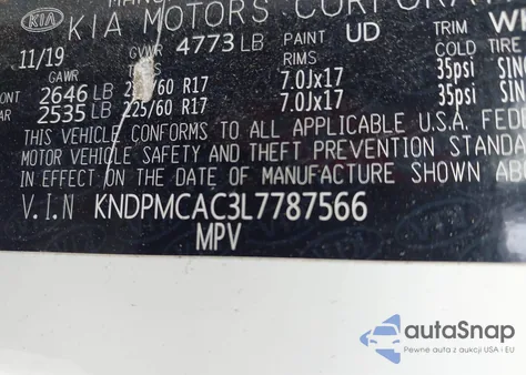 2020 Kia Sportage Lx z USA, uszkodzony, nr VIN KNDPMCAC3L7787566